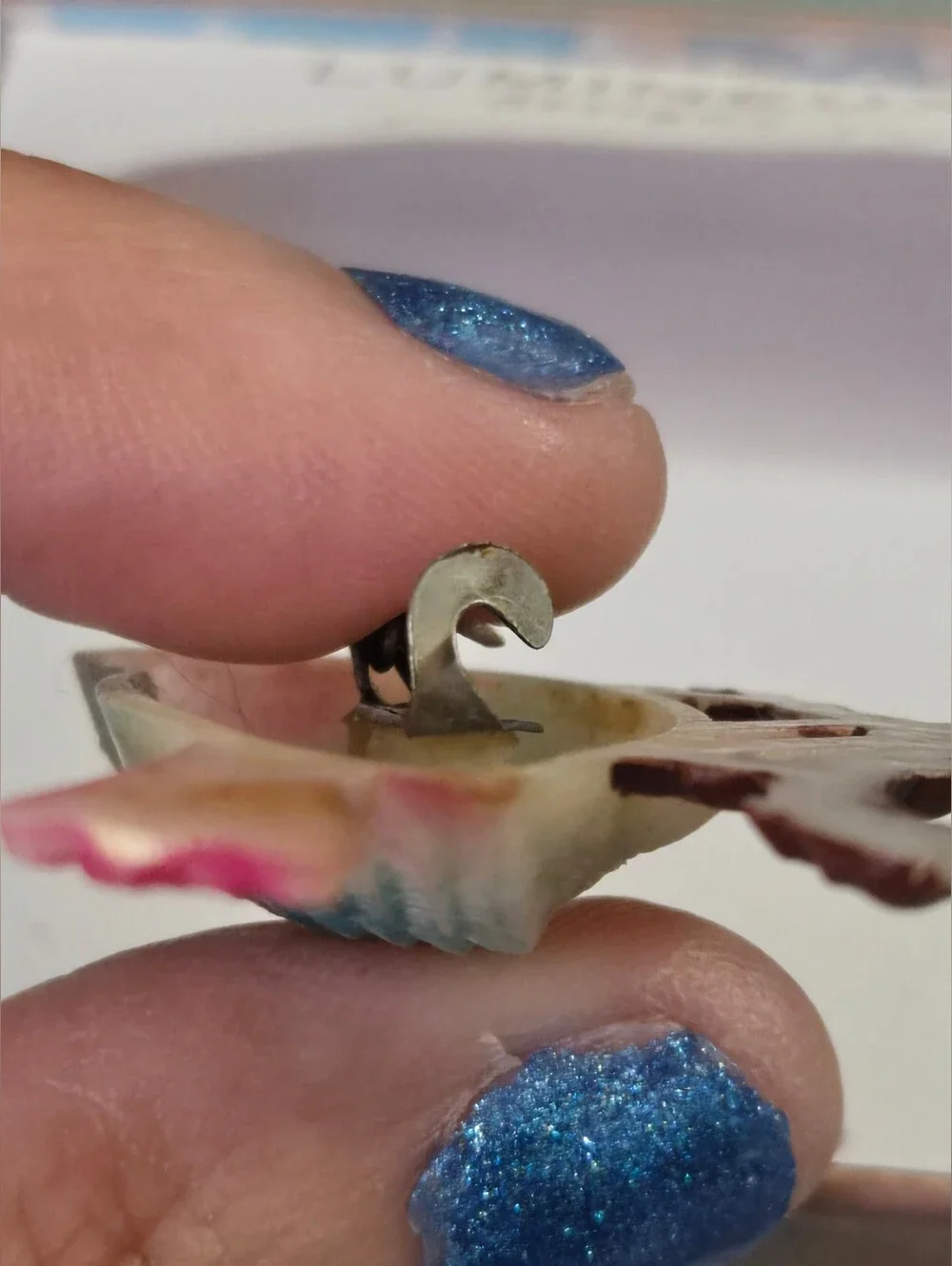 Vintage Celluloid Songbird Pin Brooch Painted Bluebird on Branch Japan 1940s 50s